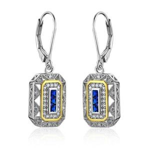 Retro Style Blue Sapphire Gemstone Drop Earrings